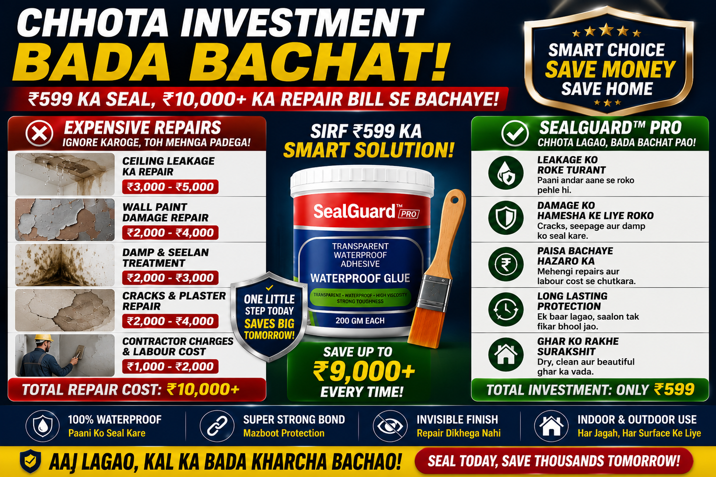 SealGuard™ Pro | Professional Waterproof Repair Coating | Pack of 2 (200g Each) + FREE Application Brush