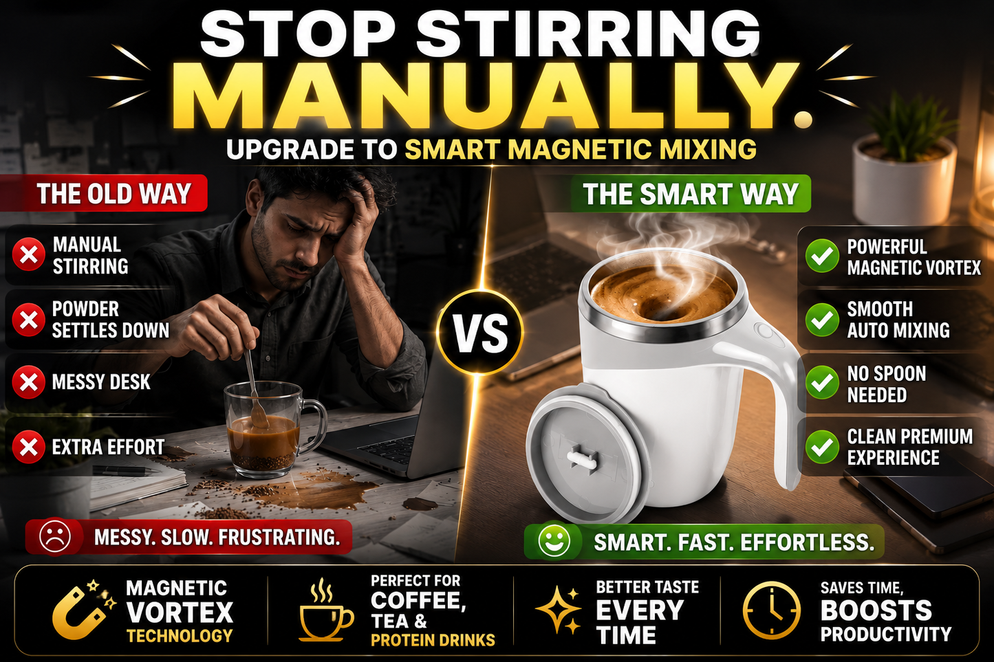 The VortexMug™ | Smart Magnetic Self-Stirring Mug