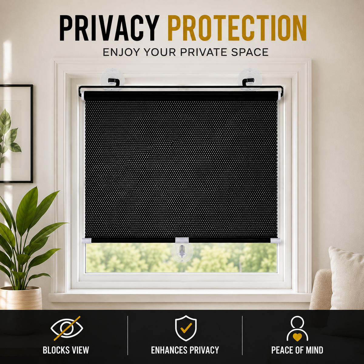 Premium Black Roller Blinds for Windows | Sunlight & Privacy Control