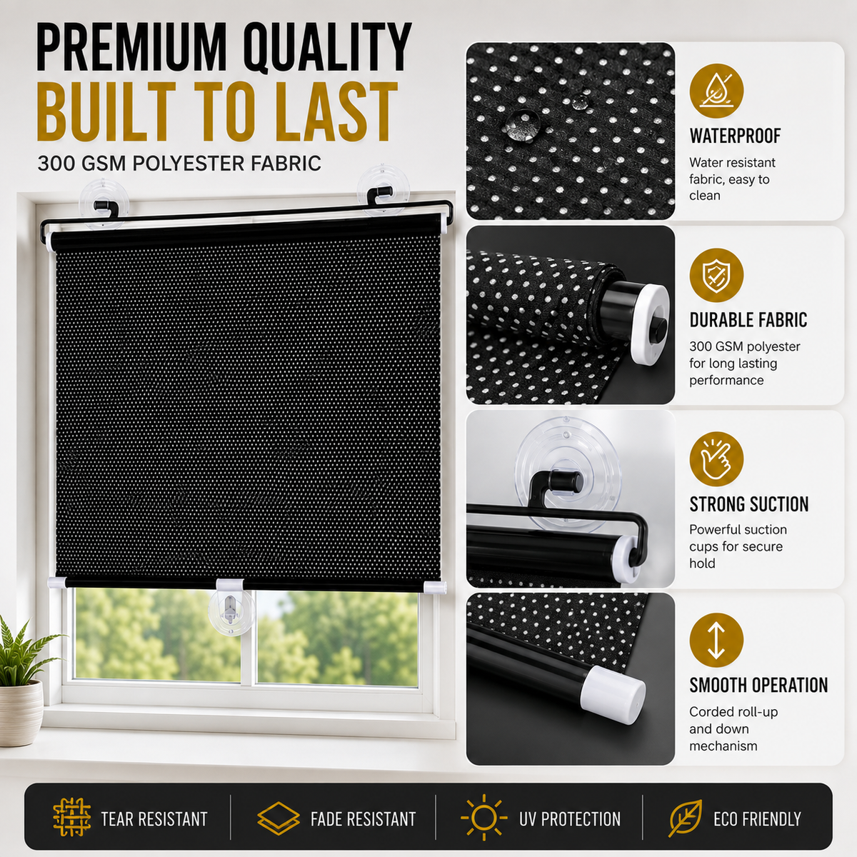 Premium Black Roller Blinds for Windows | Sunlight & Privacy Control