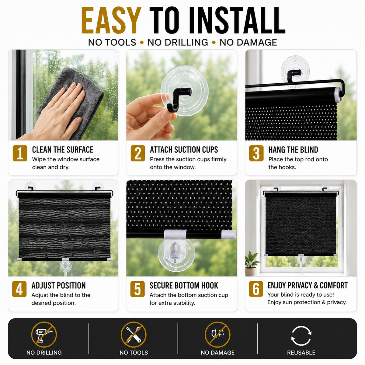 Premium Black Roller Blinds for Windows | Sunlight & Privacy Control