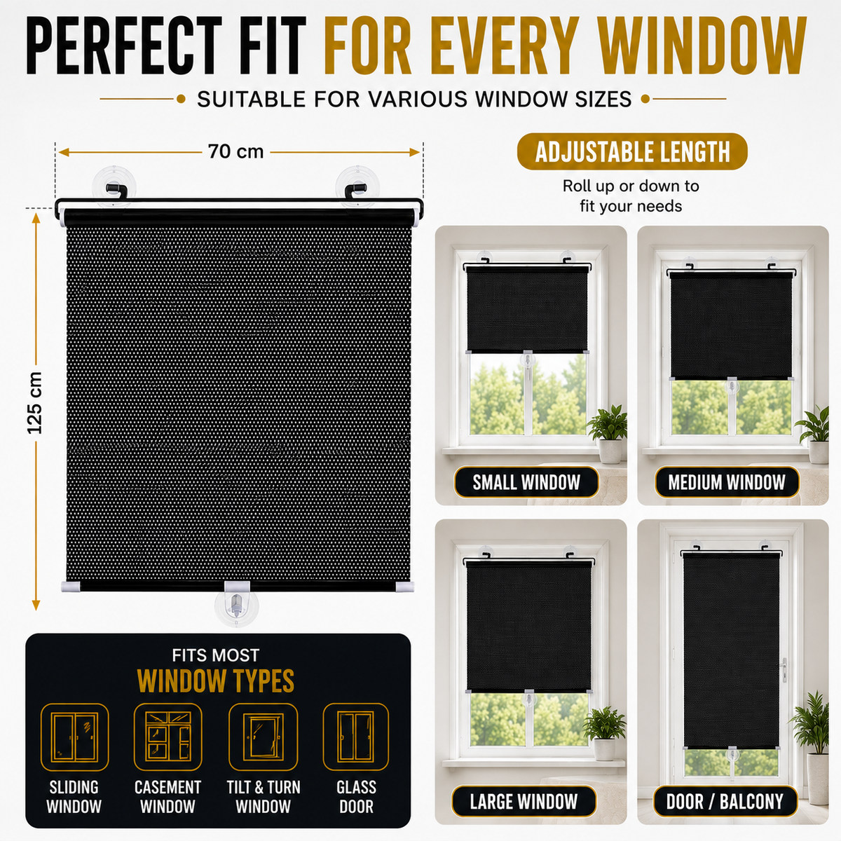 Premium Black Roller Blinds for Windows | Sunlight & Privacy Control