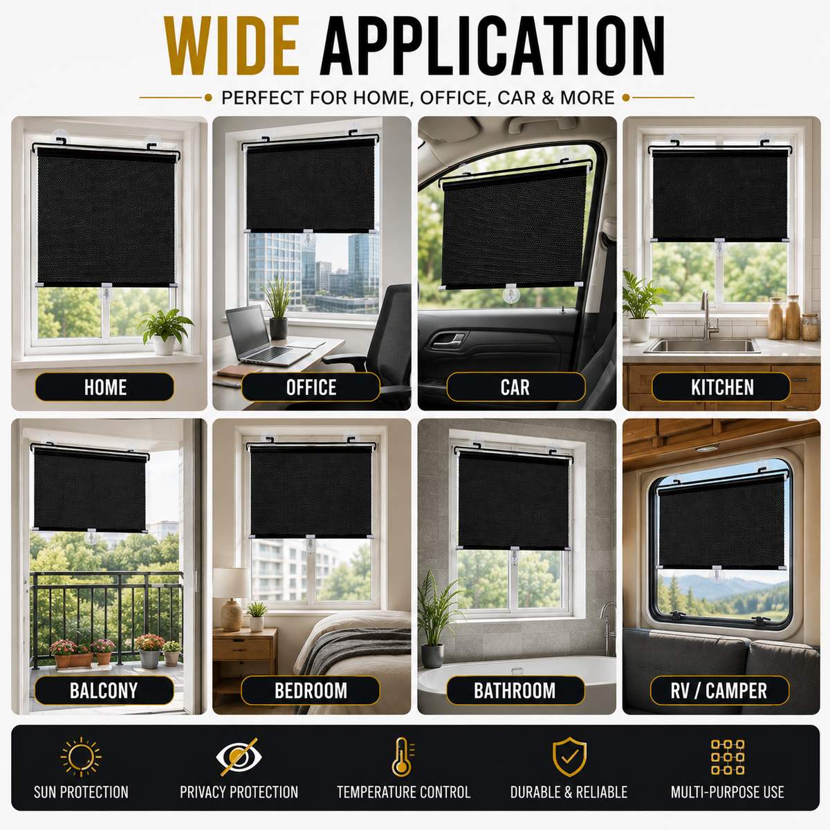 Premium Black Roller Blinds for Windows | Sunlight & Privacy Control