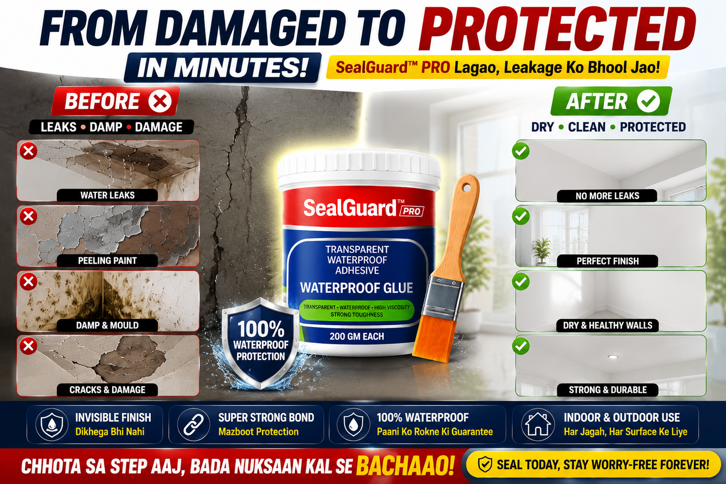 SealGuard™ Pro | Professional Waterproof Repair Coating | Pack of 2 (200g Each) + FREE Application Brush