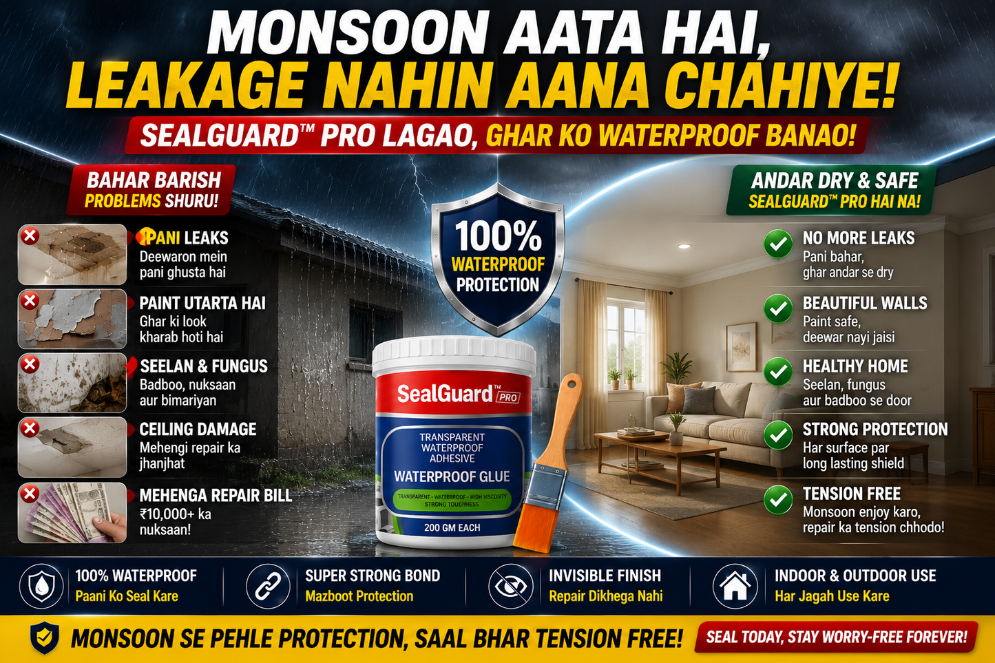 SealGuard™ Pro | Professional Waterproof Repair Coating | Pack of 2 (200g Each) + FREE Application Brush