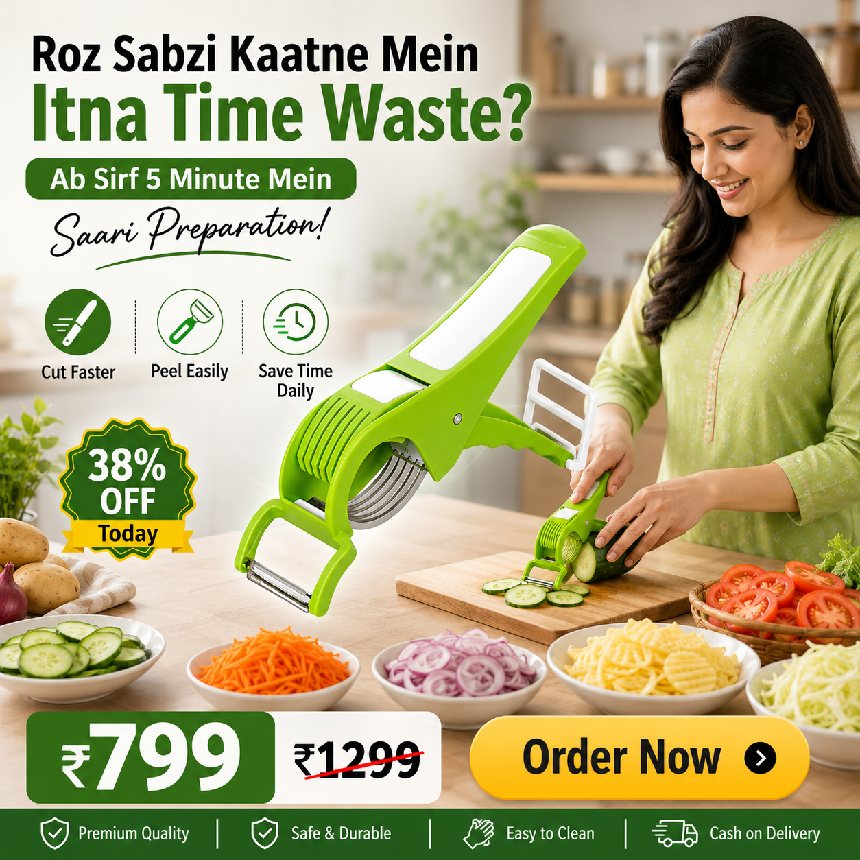 Plastic 2 in 1 Vegetable & Fruit Multi Cutter with Peeler