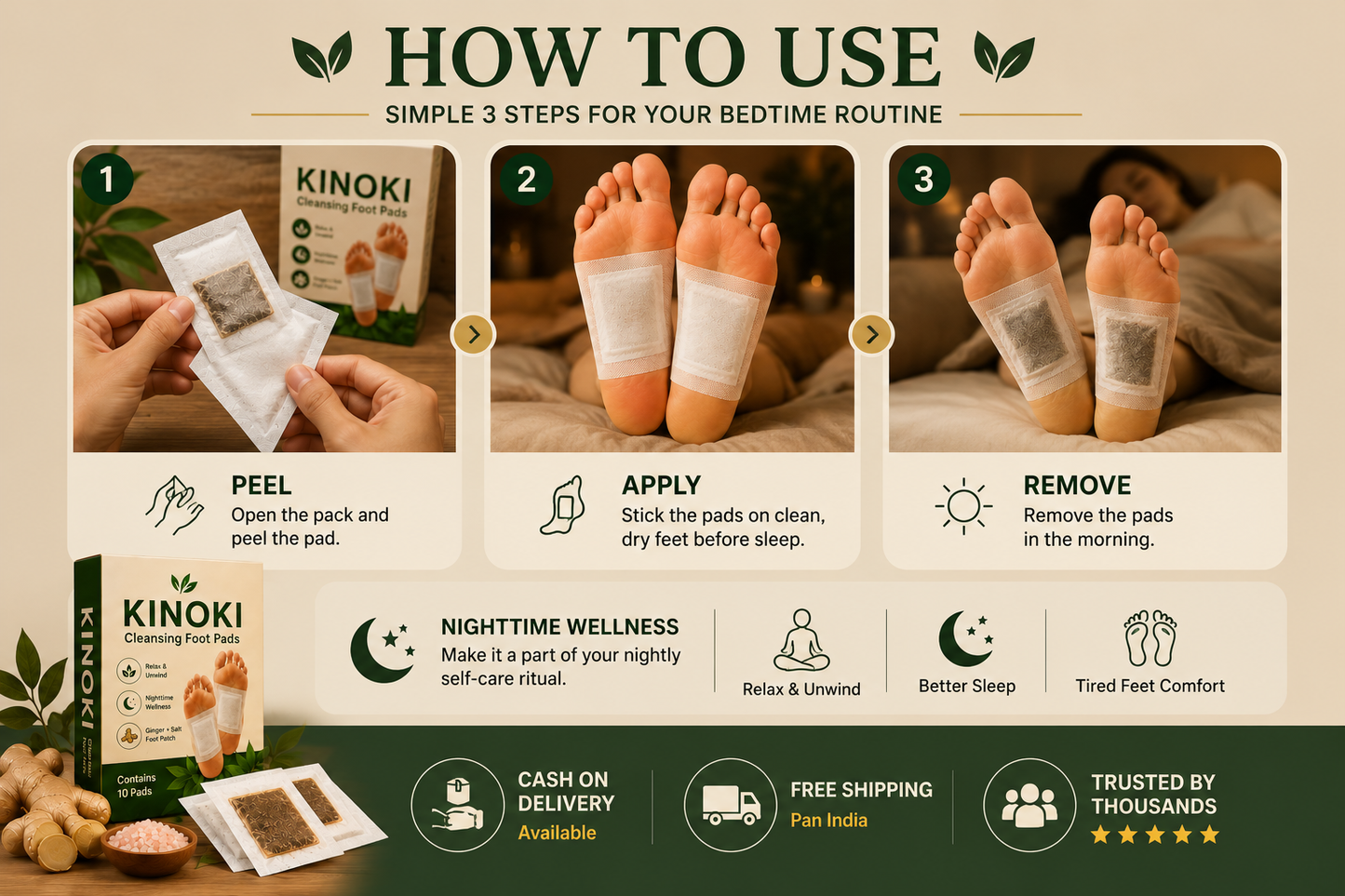 KINOKI Night time Wellness Foot Patches – Pack of 2