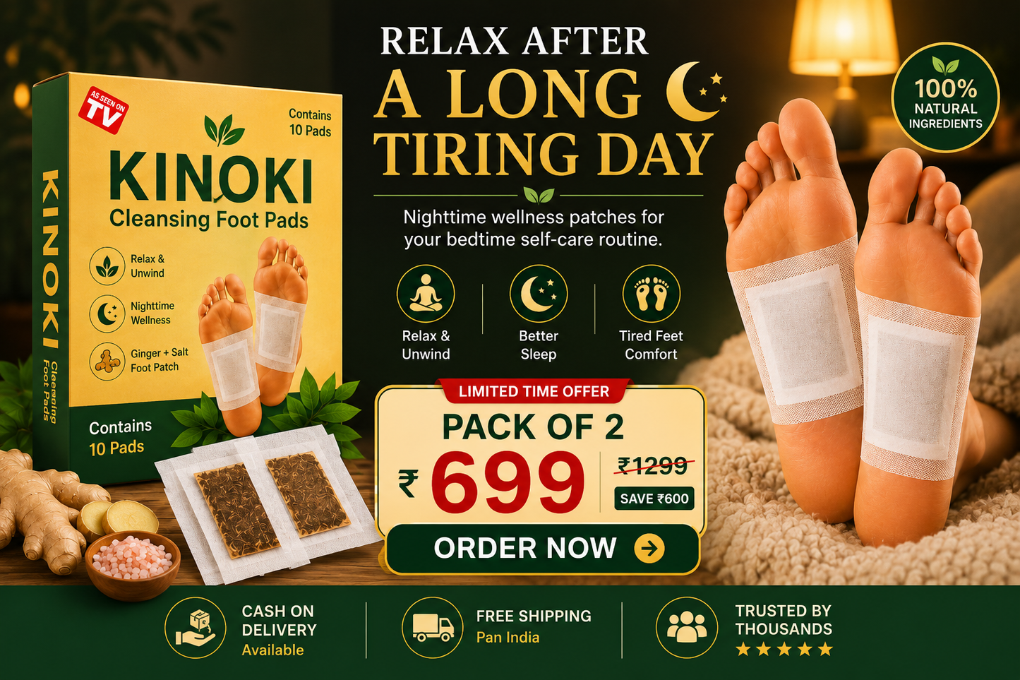 KINOKI Night time Wellness Foot Patches – Pack of 2