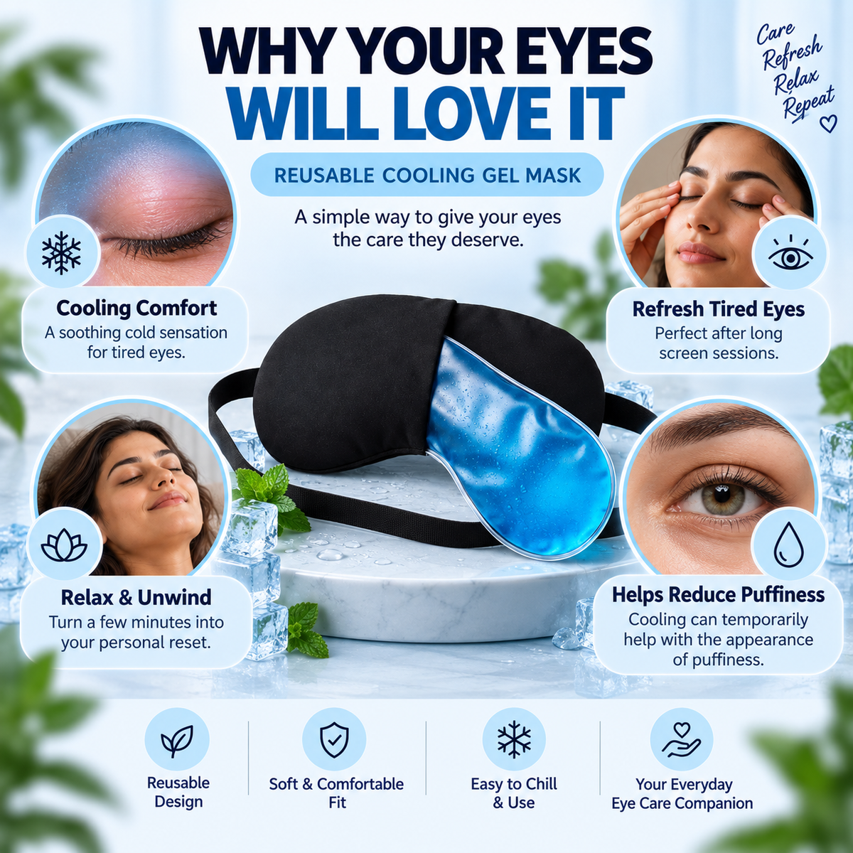 Reusable Cooling Gel Eye Mask