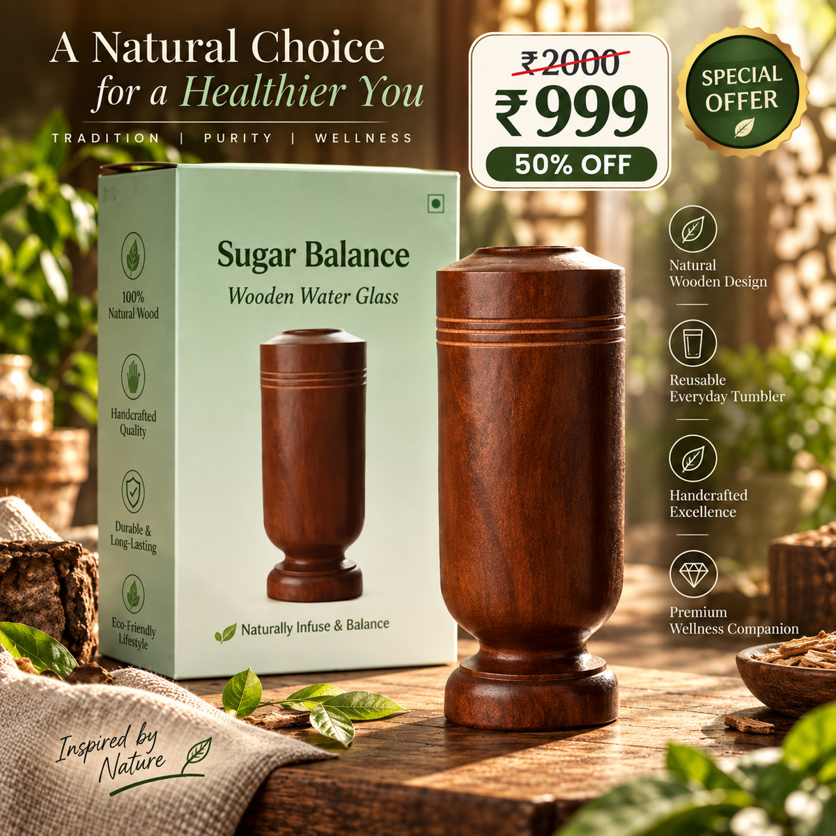 Jamun Wood Wellness Tumbler™ – Traditional Natural Drinkware