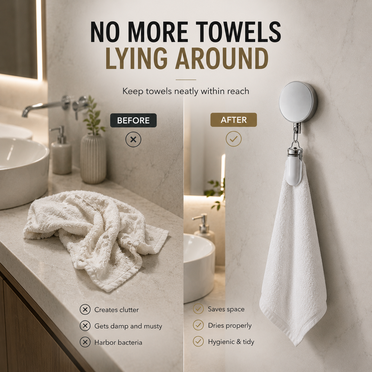 Retractable Towel Holder Clip – Stainless Steel Self-Adhesive Wall Mount for Kitchen & Bathroom