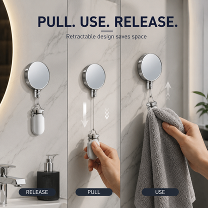 Retractable Towel Holder Clip – Stainless Steel Self-Adhesive Wall Mount for Kitchen & Bathroom