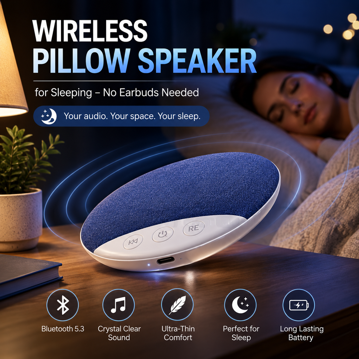 Wireless Pillow Speaker for Sleeping – No Earbuds Needed