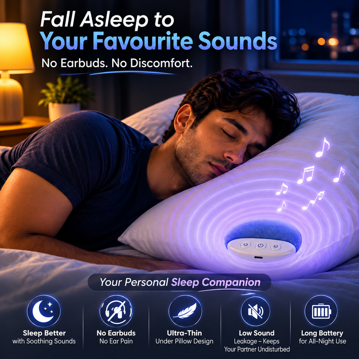 Wireless Pillow Speaker for Sleeping – No Earbuds Needed