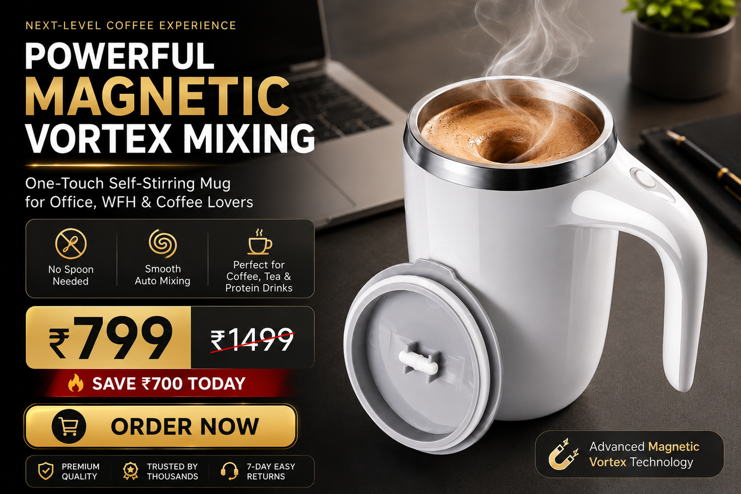The VortexMug™ | Smart Magnetic Self-Stirring Mug