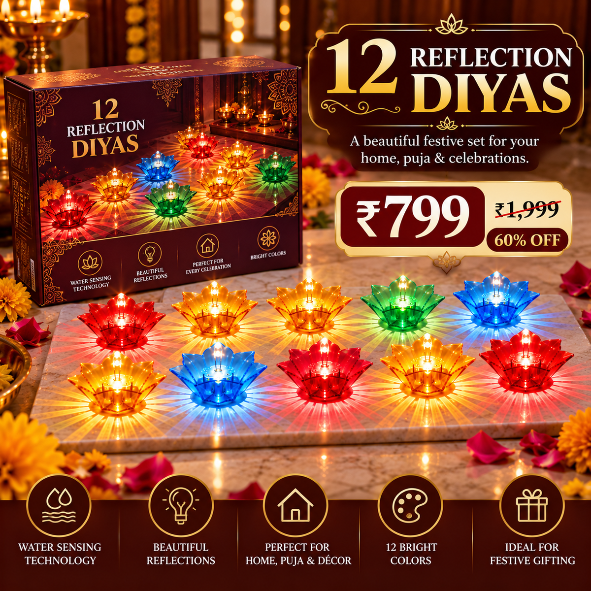 GlowLotus™ Water Reflection Diya-PACK OF 12